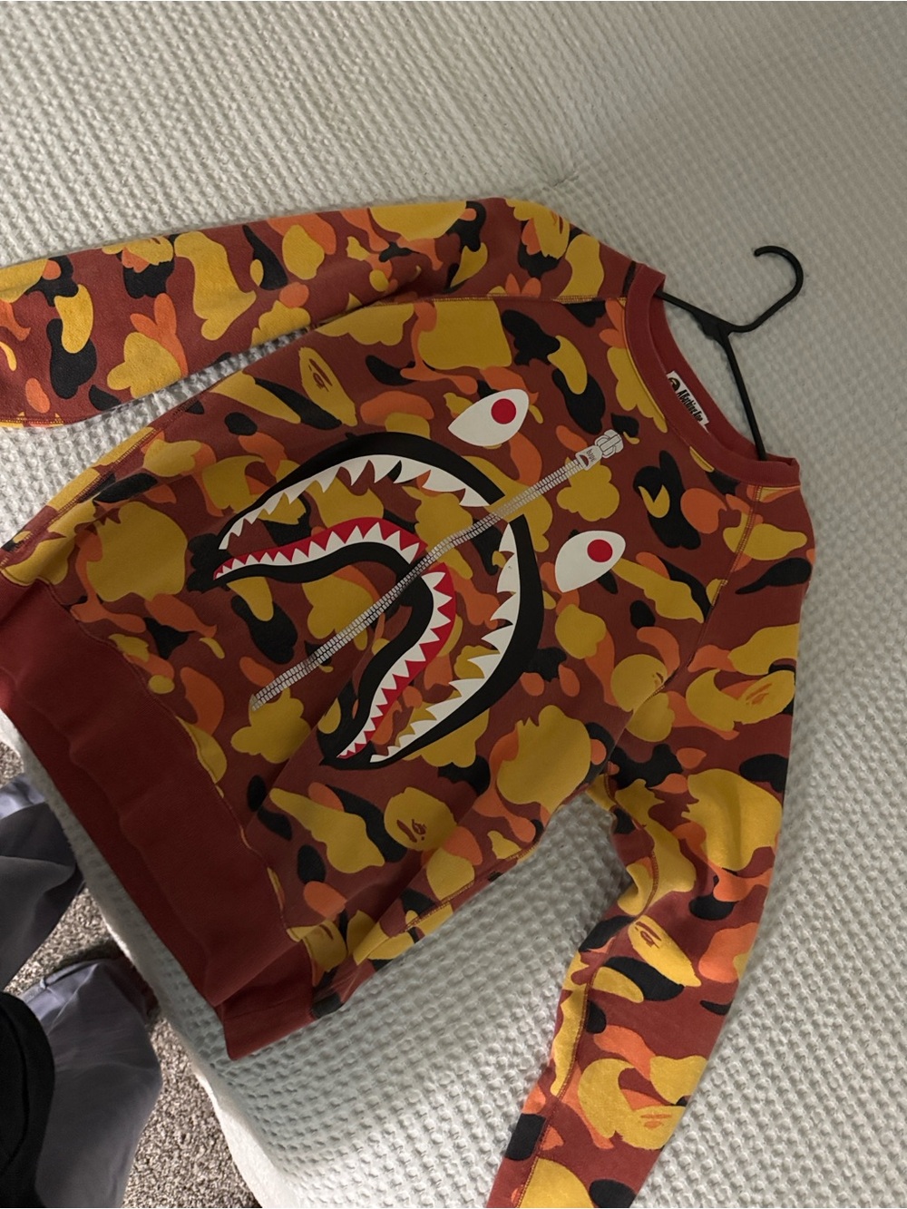 Bape Orange Yellow Red Camo Shark Crewneck Sweater